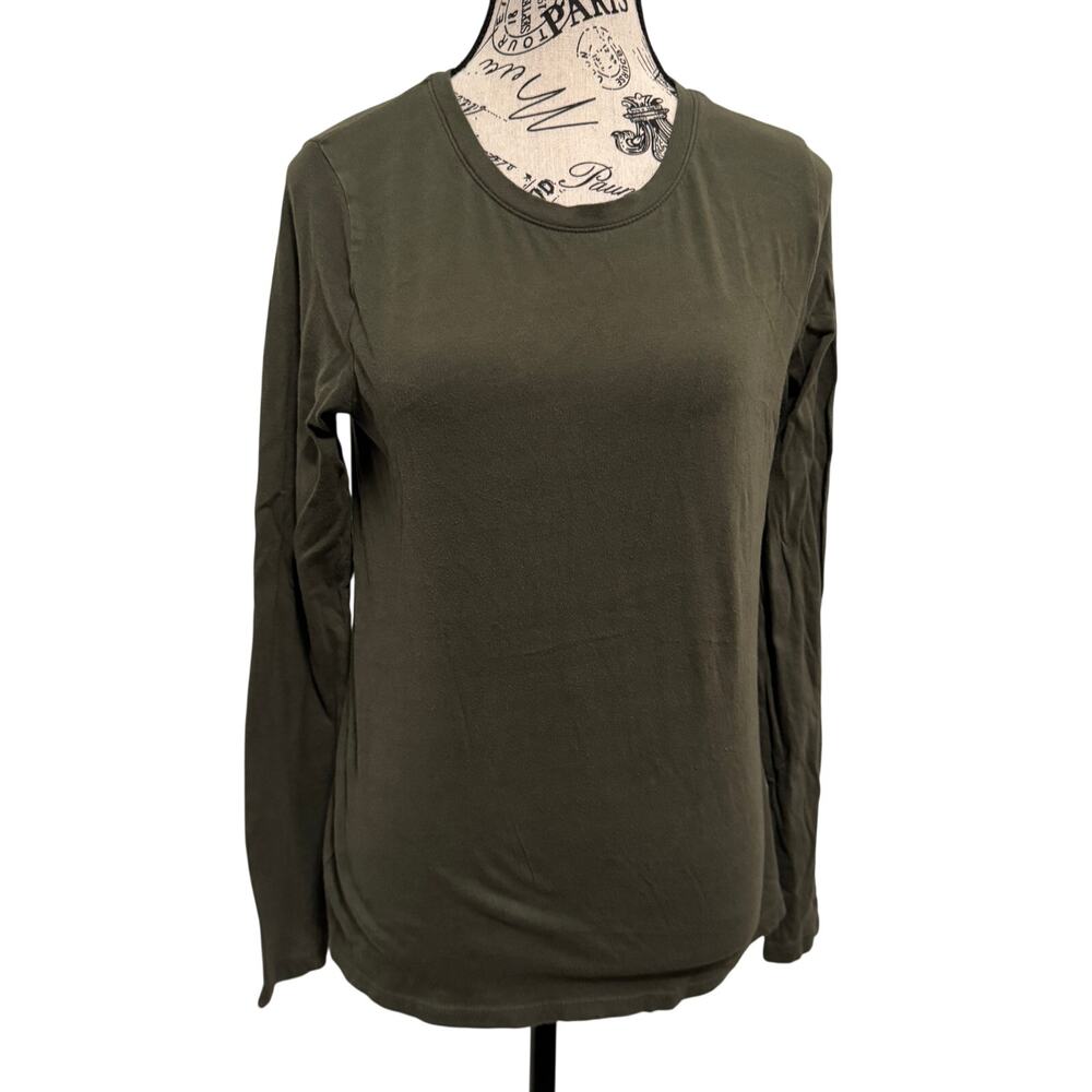 Time and Tru Womens Small Olive Green Long Sleeve T-Shirt Crew Neck 100% Cotton